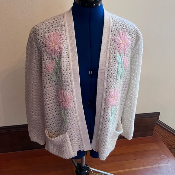 Sweaters - Vintage Bams Knits Pink Flower Cardigan